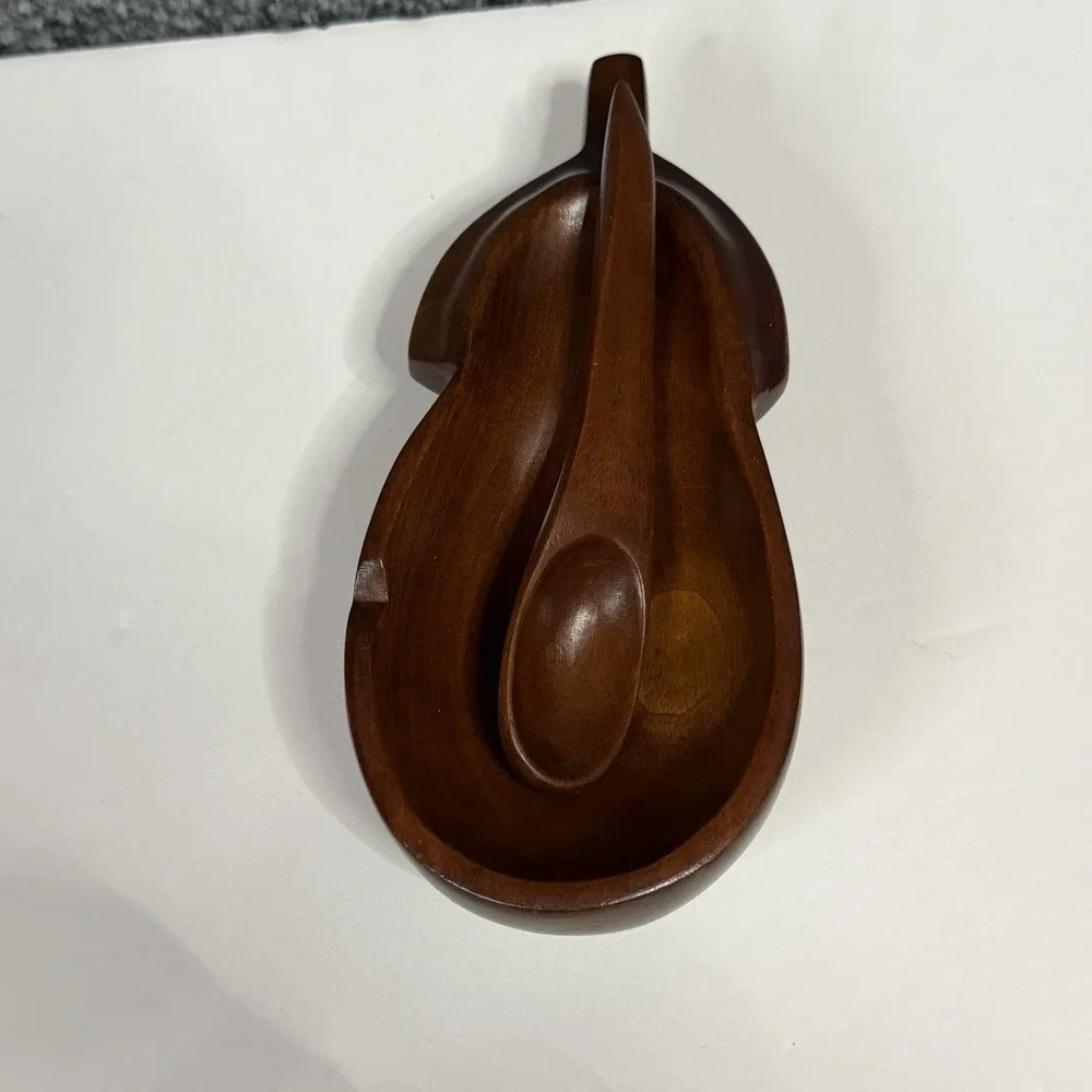 WEST INDIES Vintage SOLID MAHOGANY Handcarved Pear BOWL- San Juan, PUERTO RICO